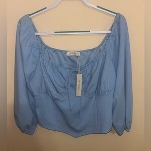 Minimal 2XL Novella Puff Sleeve Blouse In Light Blue Western Cowgirl Rodeo